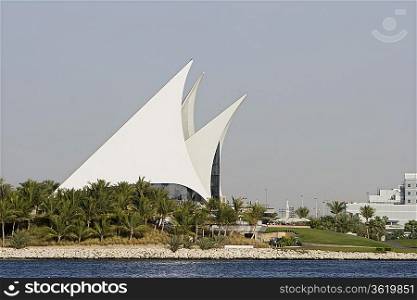 Dubai, UAE, white sails of Dubai Creek Golf & Yacht Club in Deira