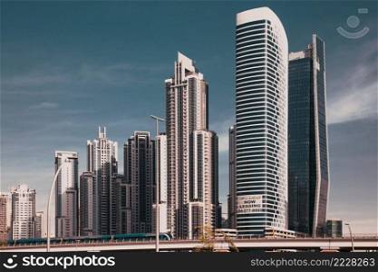 DUBAI,UNITED ARAB EMIRATES-FEBRUARY, 2018 View on modern skyscrapers in Dubai, the fastest growing city in the world.