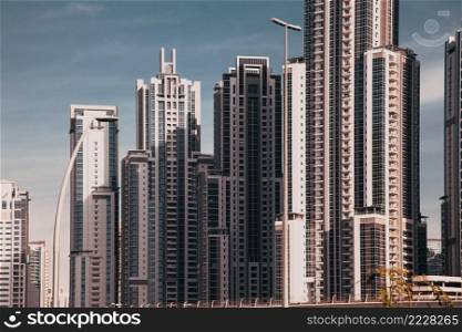 DUBAI,UNITED ARAB EMIRATES-FEBRUARY, 2018 View on modern skyscrapers in Dubai, the fastest growing city in the world.