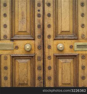 Dublin, Ireland - letter slots and door knob on wooden door