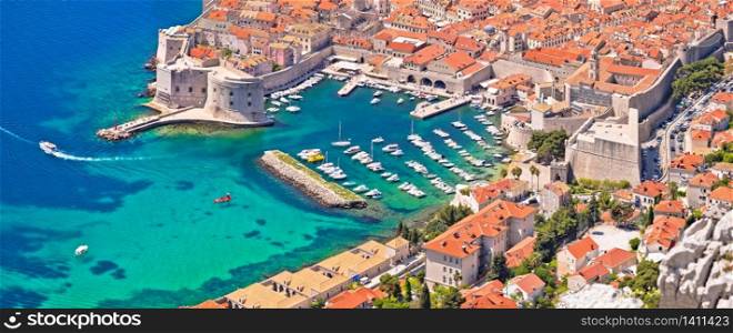 Dubrovnik. Aerial panoramic view of Dubrovnik harbor, colorful famous tourist destination in Dalmatia region of Croatia