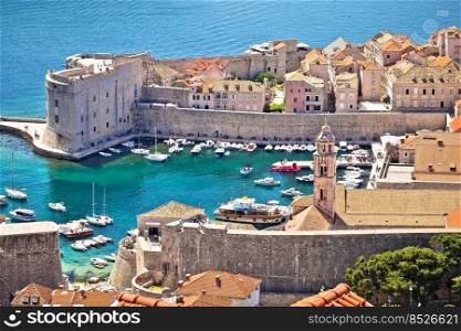 Dubrovnik. Aerial view of Dubrovnik historic harbor, famous tourist destination in Dalmatia archipelago of Croatia