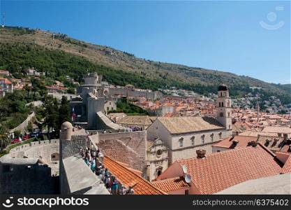 DUBROVNIK, CROATIA - AUG 3, 2016: tourists in the Old town of Dubrovnik, Croatia. Dubrovnik is a UNESCO World Heritage site
