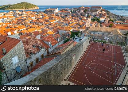 Dubrovnik, Croatia - July 16, 2017 : Panoramic view of Dubrovnik old town in Croatia, the prominent travel destination of Croatia. Dubrovnik old town was listed as UNESCO World Heritage Sites in 1979.