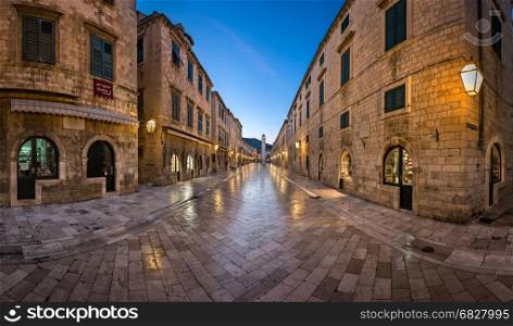 DUBROVNIK, CROATIA - JULY 2, 2014: Panorama of Stradun Street in Dubrovnik. In 1979, the city of Dubrovnik joined the UNESCO list of World Heritage Sites.