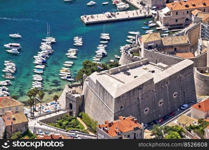 Dubrovnik. Historic Ploce gate and Revelin fortress in  Dubrovnik aerial view, tourist destination in Dalmatia region of Croatia