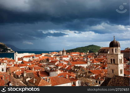 Dubrovnik Old City on the Adriatic Sea in Croatia, just before the storm