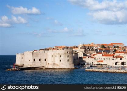 Dubrovnik Old City on the Adriatic Sea in Croatia, South Dalmatia region, composition with copyspace