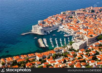 Dubrovnik Old Town on the Adriatic Sea in Croatia, aerial view