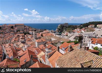 Dubrovnik view from the castle, aerial view with castle on the background by the adriatic sea