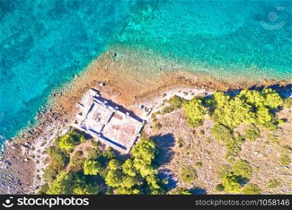 Dugi Otok island historic villa Rustica ruins aerial view, Kornati archipelago of Croatia