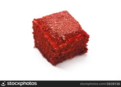 Dukan Diet. Red Velvet, fresh delicious diet cake at Dukan Diet on a white background