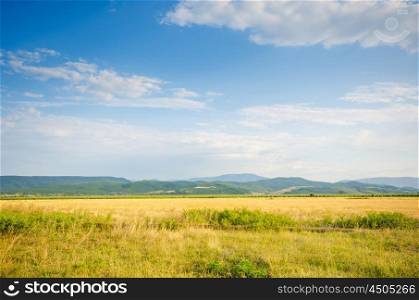 Dull countryside landscape in summer evening