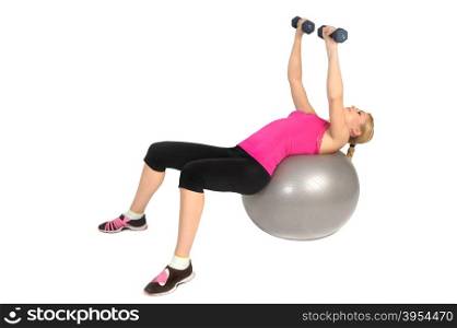 Dumbbell Chest Fly on Stability Fitness Ball Exercise, phase 2 of 2