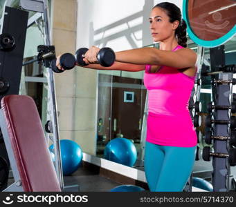 dumbbell front shoulder flies fly woman workout exercise at gym