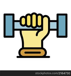 Dumbbell in hand icon. Outline dumbbell in hand vector icon color flat isolated. Dumbbell in hand icon color outline vector