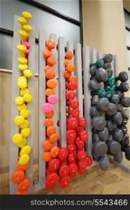 dumbbells in fitness studio
