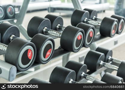dumbbells in modern sports club. Weight Training Equipment