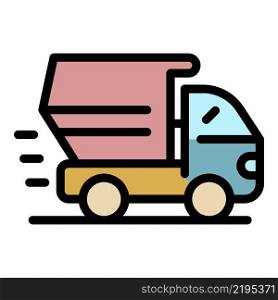 Dump truck icon. Outline dump truck vector icon color flat isolated. Dump truck icon color outline vector
