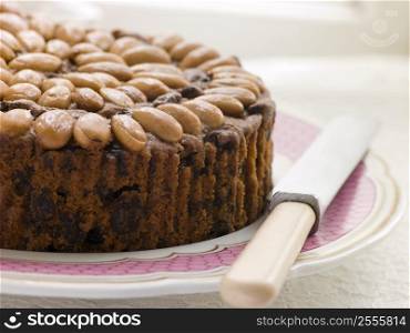 Dundee Cake on a Plate