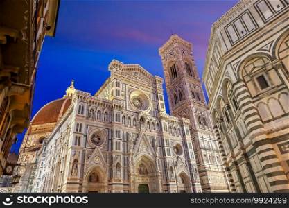 Duomo and Florence city downtown skyline cityscape of Tuscany Italy at twilight