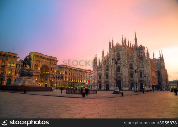 Duomo cathedral early in the morning in Milan, Italy