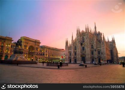 Duomo cathedral early in the morning in Milan, Italy