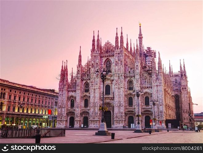 Duomo cathedral in Milan, Italy at sunrise