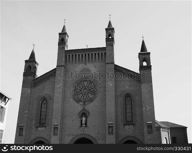 Duomo di San Lorenzo (St Lawrence cathedral) in Alba, Italy in black and white. San Lorenzo Cathedral in Alba in black and white