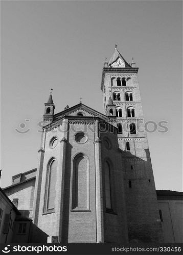 Duomo di San Lorenzo (St Lawrence cathedral) in Alba, Italy in black and white. San Lorenzo Cathedral in Alba in black and white