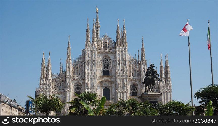 Duomo (meaning Cathedral) in Milan. Duomo di Milano (meaning Milan Cathedral) church in Milan, Italy