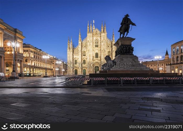 Duomo , Milan gothic cathedral at blue hour,Europe.Horizontal photo with copy-space.