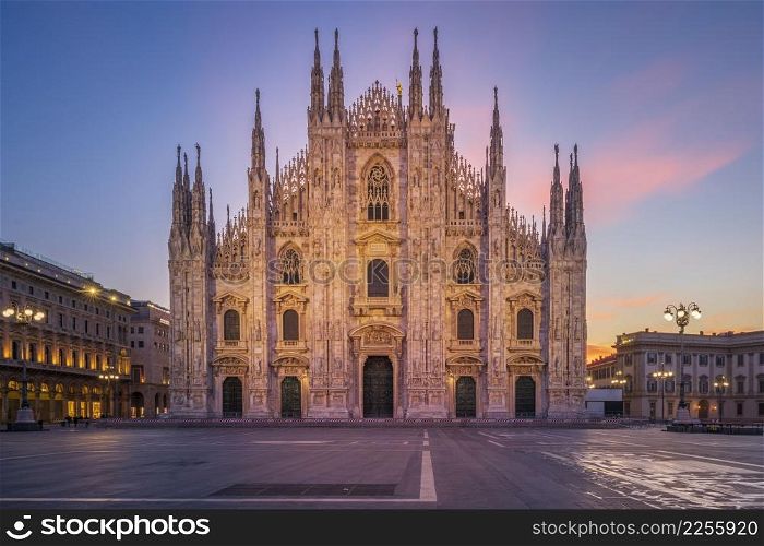 Duomo , Milan gothic cathedral at sunrise,Europe.Horizontal photo with copy-space.