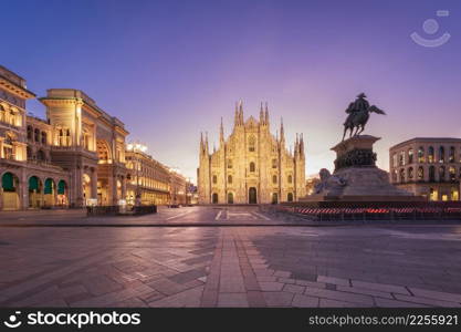 Duomo , Milan gothic cathedral at sunrise,Europe.Horizontal photo with copy-space.