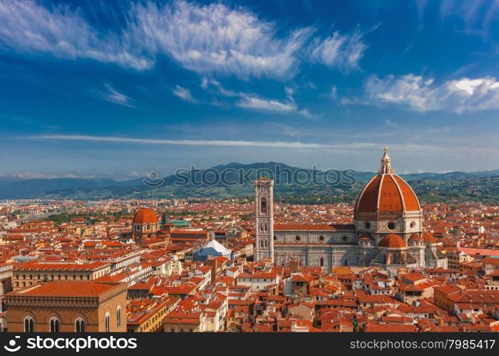 Duomo Santa Maria Del Fiore and Medici Chapel at morning from Palazzo Vecchio in Florence, Tuscany, Italy