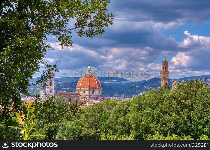 Duomo Santa Maria Del Fiore and tower of Palazzo Vecchio in Florence, Tuscany, Italy
