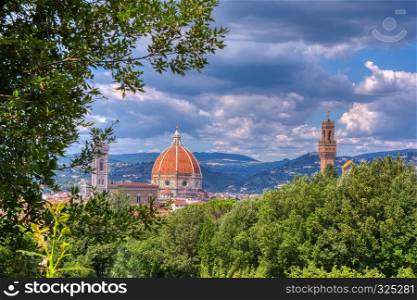 Duomo Santa Maria Del Fiore and tower of Palazzo Vecchio in Florence, Tuscany, Italy