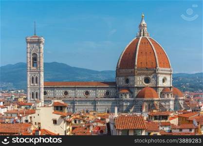Duomo Santa Maria Del Fiore at morning from Palazzo Vecchio in Florence, Tuscany, Italy