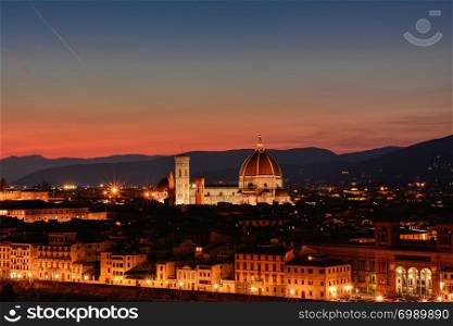 Duomo Santa Maria Del Fiore at sunset in Florence, Tuscany, Italy