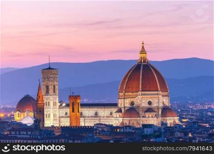 Duomo Santa Maria Del Fiore at twilight from Piazzale Michelangelo in Florence, Tuscany, Italy