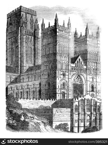 Durham Cathedral, vintage engraved illustration. Colorful History of England, 1837.