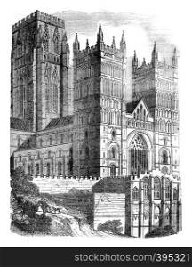 Durham Cathedral, vintage engraved illustration. Colorful History of England, 1837.