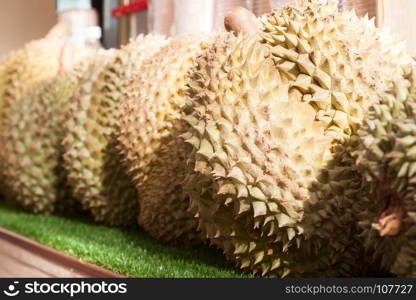 Durian fruits on the shelf, Durian is the king of fruit, Famous Asian fruit