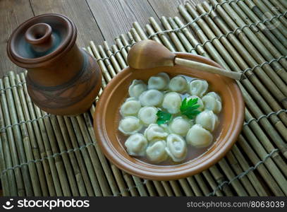 Dushbara - traditional Azerbaijani dish of dumplings