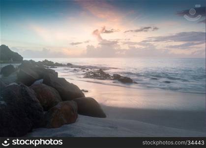 Dusk as the sun sets in Saint Lucia on the beach