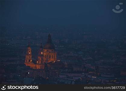 Dusk cityscape of the St Stephen&acute;s Basilica in Budapest capital of Hungary