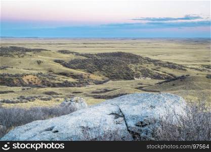 dusk over prairie in northern Colorado near Fort Collins - Soapstone Prairie Natural Area in late fall scenery