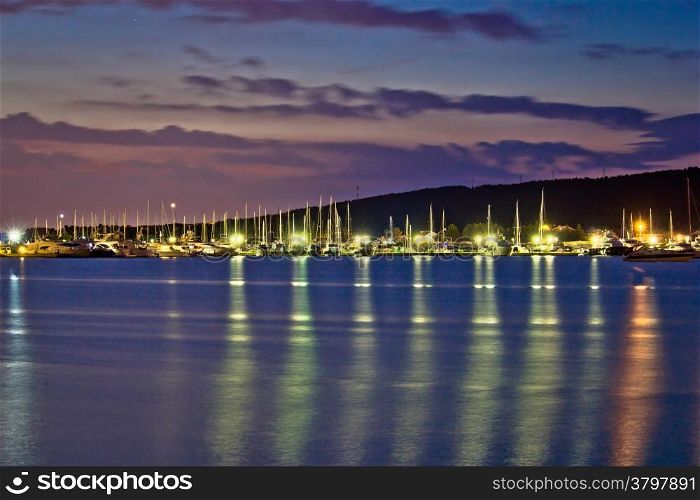 Dusk view of yacht club in Sukosan, Dalmatia, Croatia