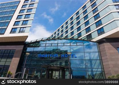 DUSSELDORF, GERMANY - JUNE 05, 2015: Maritim hotel in Dusseldorf airport. Maritim Hotelgroup is the largest German hotel chain. In Germany, the company operates 36 hotels, abroad 14 hotels in six countries
