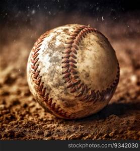 Dust in motion with baseball ball in action. Generative AI